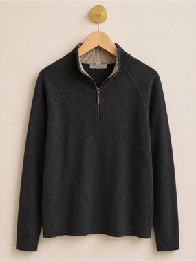 Kinross Cashmere Quarter Zip Sweater Large Black (Retails for $400)